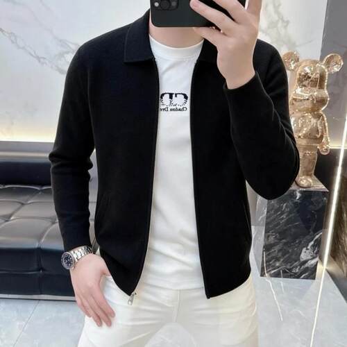 阿伟时尚欧货男装秋冬新款男士潮流翻领针织开衫休闲百搭长袖外a8