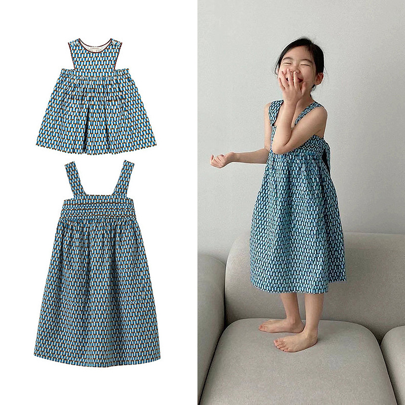 car蓝花系列女童背带裙休闲夏季