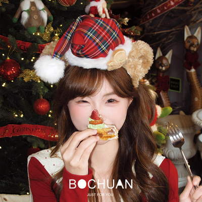 达菲熊红色圣诞帽毛绒迪士尼发箍