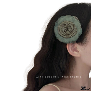 绿意蔓延！超仙网纱花朵发夹！高级感刘海夹旅行发卡唯美碎发夹女