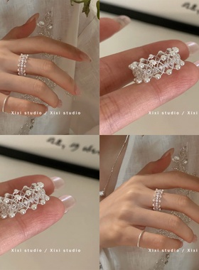 简约百搭蕾丝花边珍珠锆石戒指