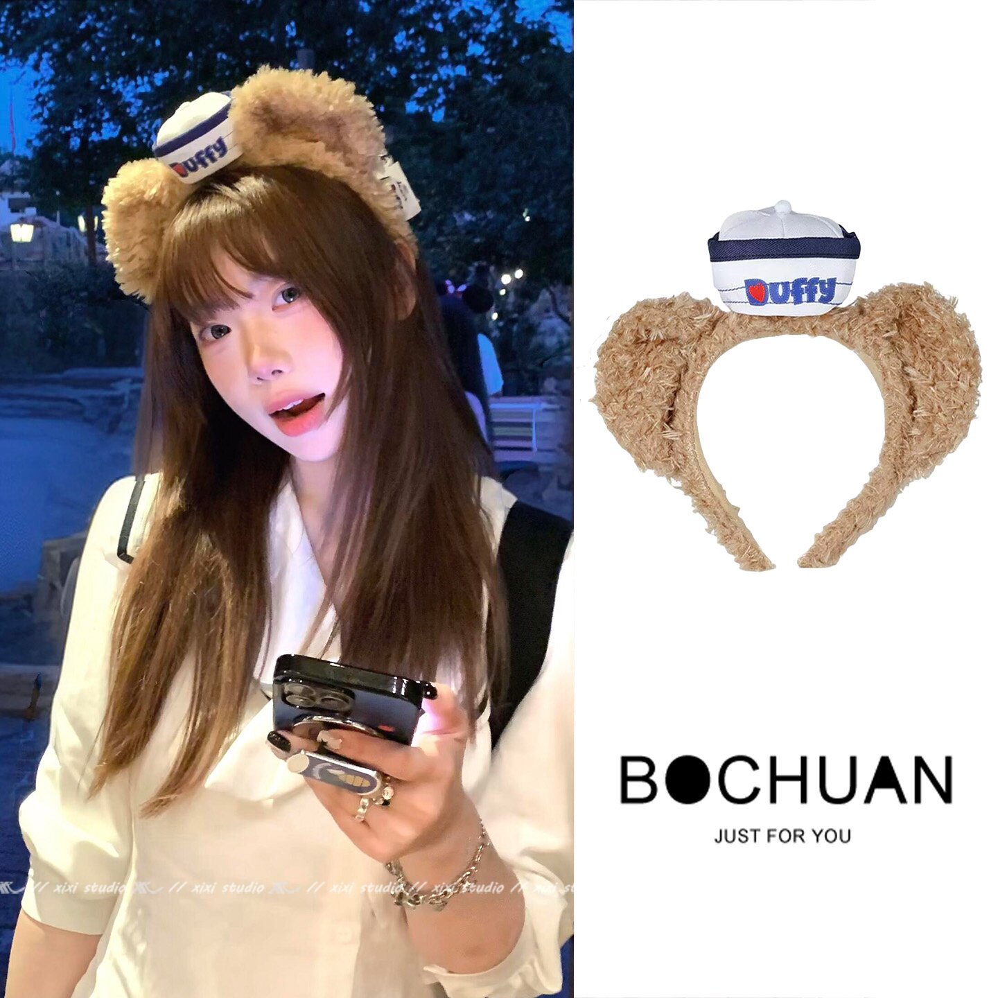 可爱毛绒达菲熊发箍Duffy甜美头箍拍照发饰新品适用迪士尼迪斯尼