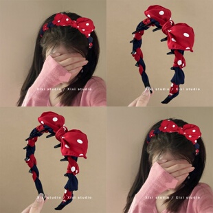 可爱波点蝴蝶结发箍女高颅顶神器倒插波浪头箍发卡新品发饰头饰女