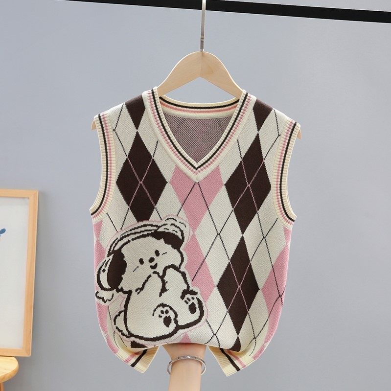 女童洋气毛衣马甲春秋款纯棉针织背心女孩加绒加厚中大童儿童坎肩