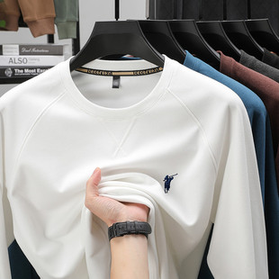 磨毛德荣绒打底衫男圆领秋冬季保罗刺绣内搭t恤男长袖百搭休闲潮