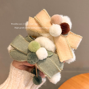 蝴蝶结毛球抓夹女大号秋冬毛绒发夹女高级感后脑勺盘发头饰鲨鱼夹
