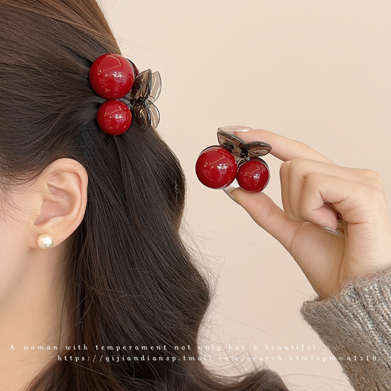 红色樱桃小抓夹女侧边前额碎发刘海夹公主头半扎发鲨鱼夹夹子头饰,饰品/流行首饰/时尚饰品新,发饰,淘宝优惠券,粉丝福利购,淘宝优惠卷