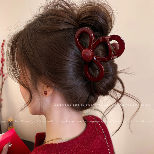 红色喜庆新年发量少抓夹