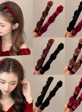 红色植绒懒人公主头编发夹女毛发碎发整理神器前额刘海夹发卡头饰