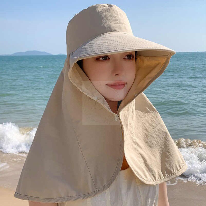 防晒帽子女夏季护颈一体大帽檐防帽子