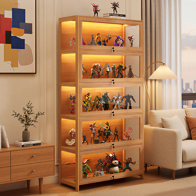 实木手办柜带锁模型盲盒收纳展示柜子全透明亚克力落地摆件陈列柜,住宅家具,单个书柜,淘宝优惠券,粉丝福利购,淘宝优惠卷