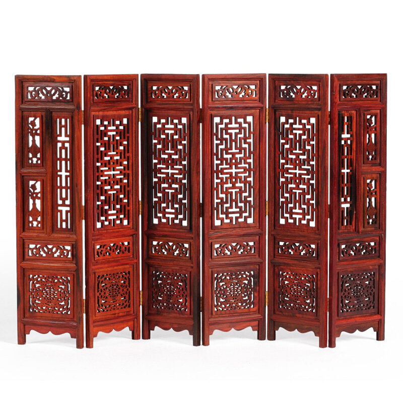 雅轩斋红木工艺品仿古微型微缩明清家具模型红酸枝实木质屏风摆