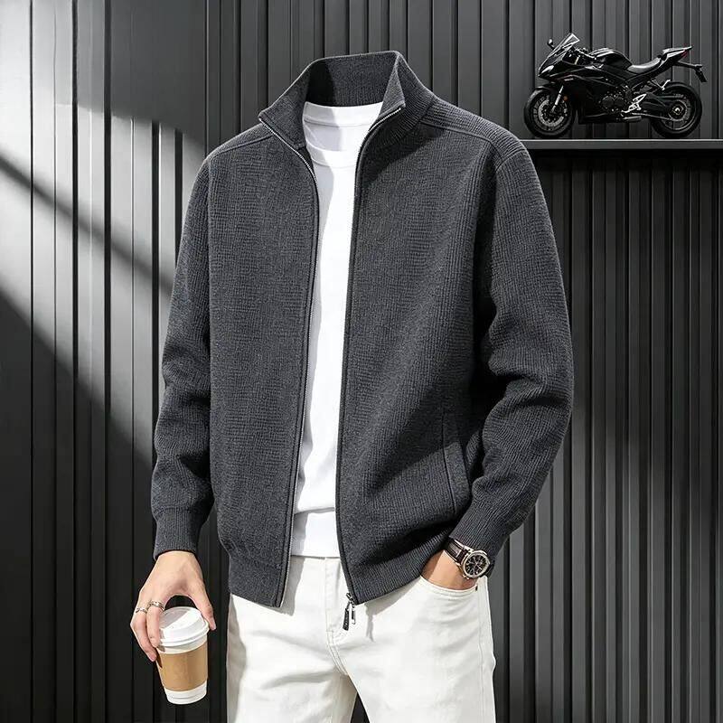 硕麦服饰2026秋季新款男立领休闲针织开衫简约商务百拉链针织外a5