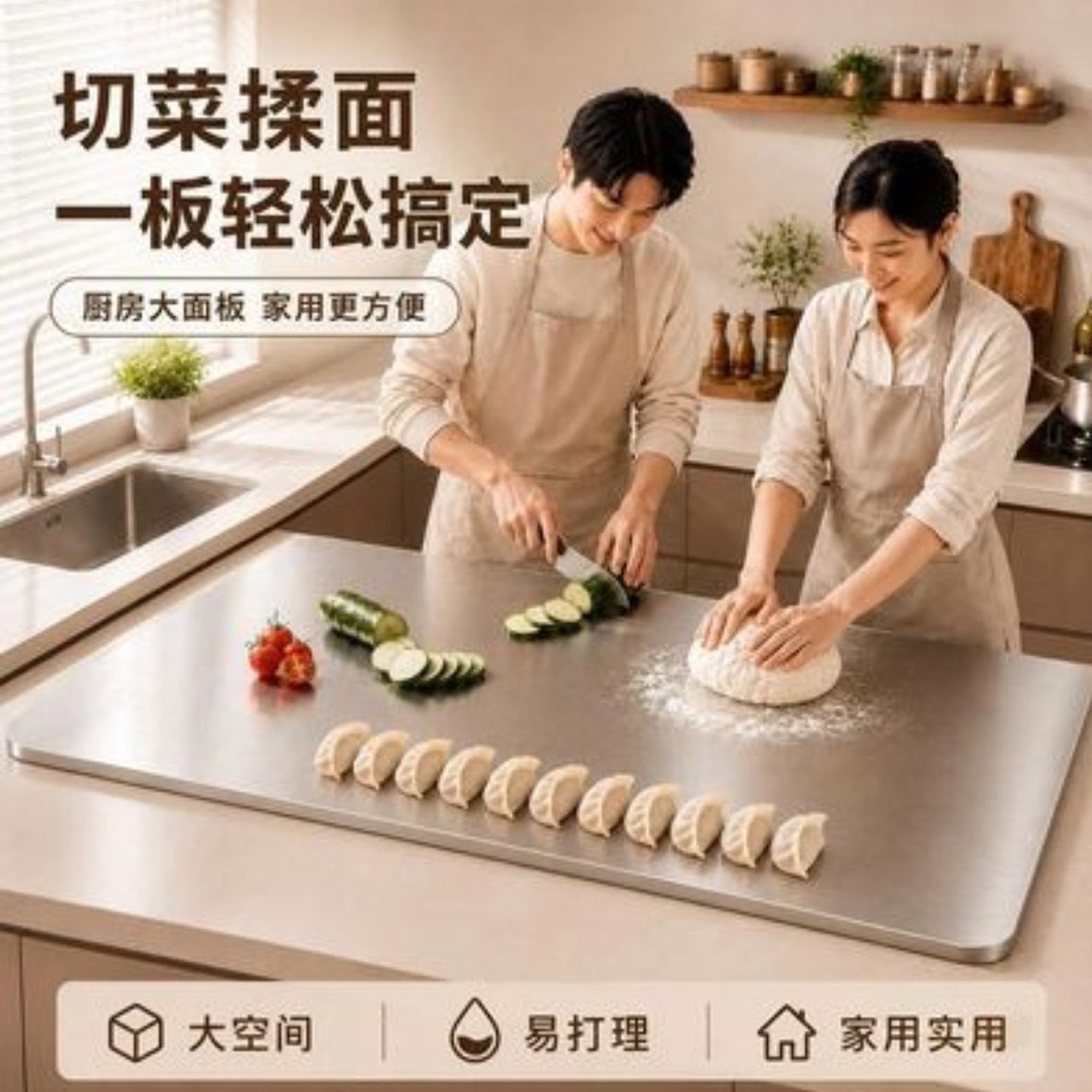 达星德国进口不锈钢折边切菜板加厚揉擀面板防霉抗菌砧板厨房案a4