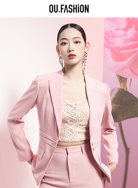 OU./欧点收腰显瘦蝴蝶结装饰醋酸料西装外套1072310091