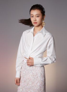 OU./欧点短款捏褶长袖衬衫1032330238