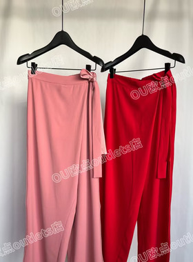 OU./欧点春秋款三醋酸面料斜门襟绑带直筒阔腿裤休闲裤1191153013