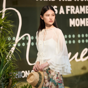 欧点前后两种穿法桑蚕丝荷叶边度假松弛上衣1032520324 OU.