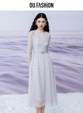 【商场同款】OU.FASHION/欧点OU彩印法式长袖连衣裙1122340379