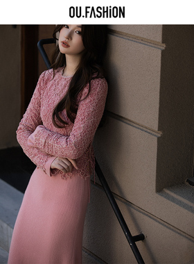 OU./欧点复古做旧的洗水设计蕾丝上衣1032440041