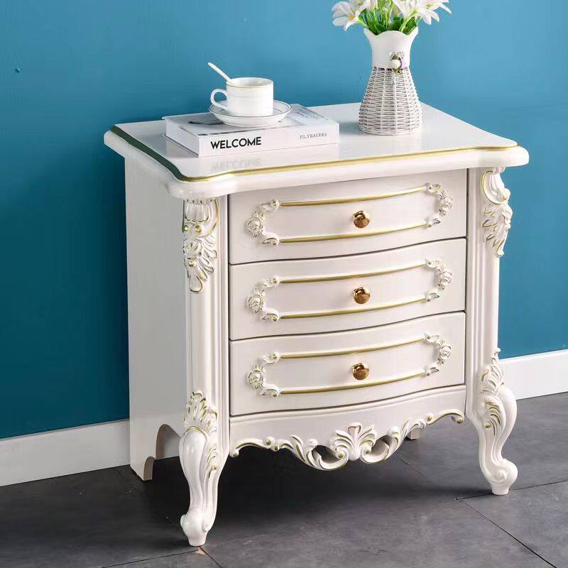欧式床头柜床边储物柜烤漆收纳柜2024新款白色卧室柜整装红木色
