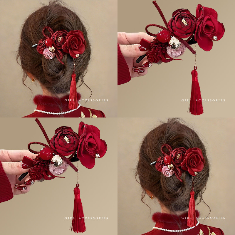 新中式旗袍发饰红色流苏扭扭夹发夹女后脑勺盘发抓夹结婚订婚头饰,饰品/流行首饰/时尚饰品新,发饰,淘宝优惠券,粉丝福利购,淘宝优惠卷