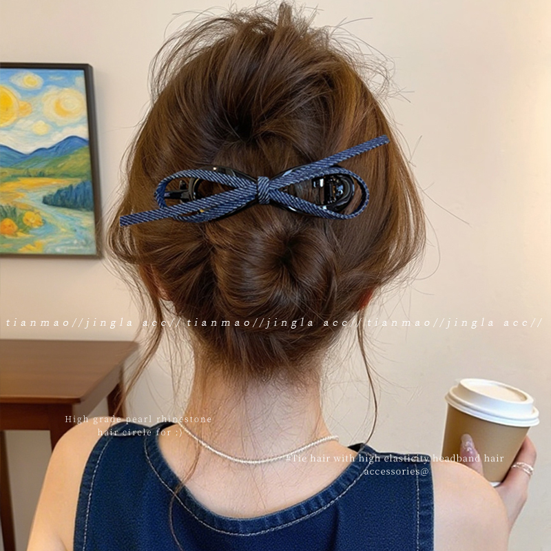 韩系复古牛仔蝴蝶结鸭嘴夹