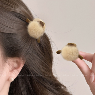 毛绒小抓夹女高级感2025新款前额刘海夹半扎发夹侧边小号夹子头饰