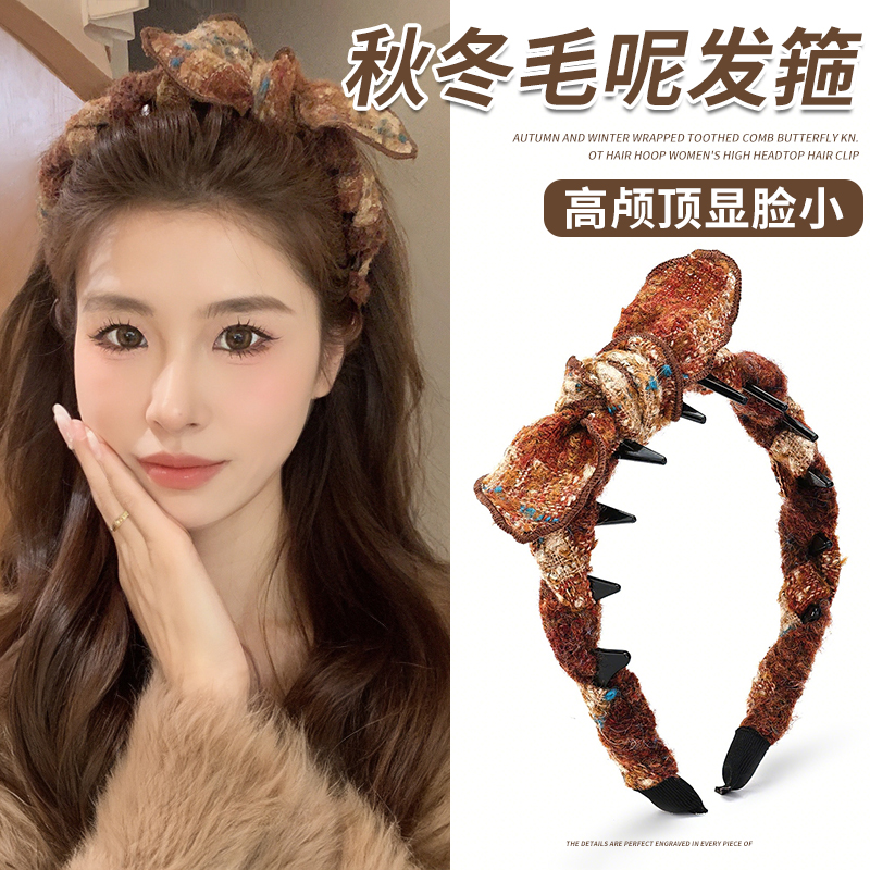 秋冬氛围感~毛呢蝴蝶结发箍
