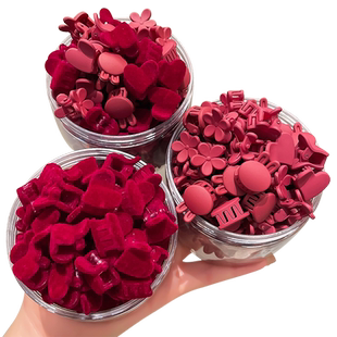 红色植绒小抓夹女小号订婚前额刘海夹新年发饰秋冬碎发夹夹子头饰