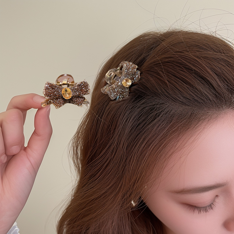 高级感简约气质蝴蝶结水钻抓夹~