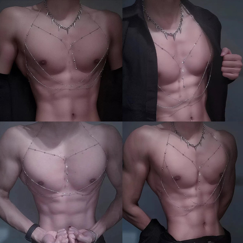 胸链男士多层身体链性感情趣情侣项链纯欲风腰链装饰锁骨链子颈链