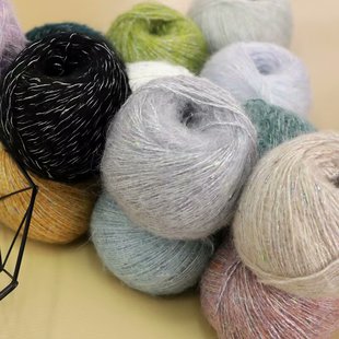 色纺夹花喷毛纱马海毛中粗羊毛线柔软不扎亮闪闪帽子毛衣包包围巾