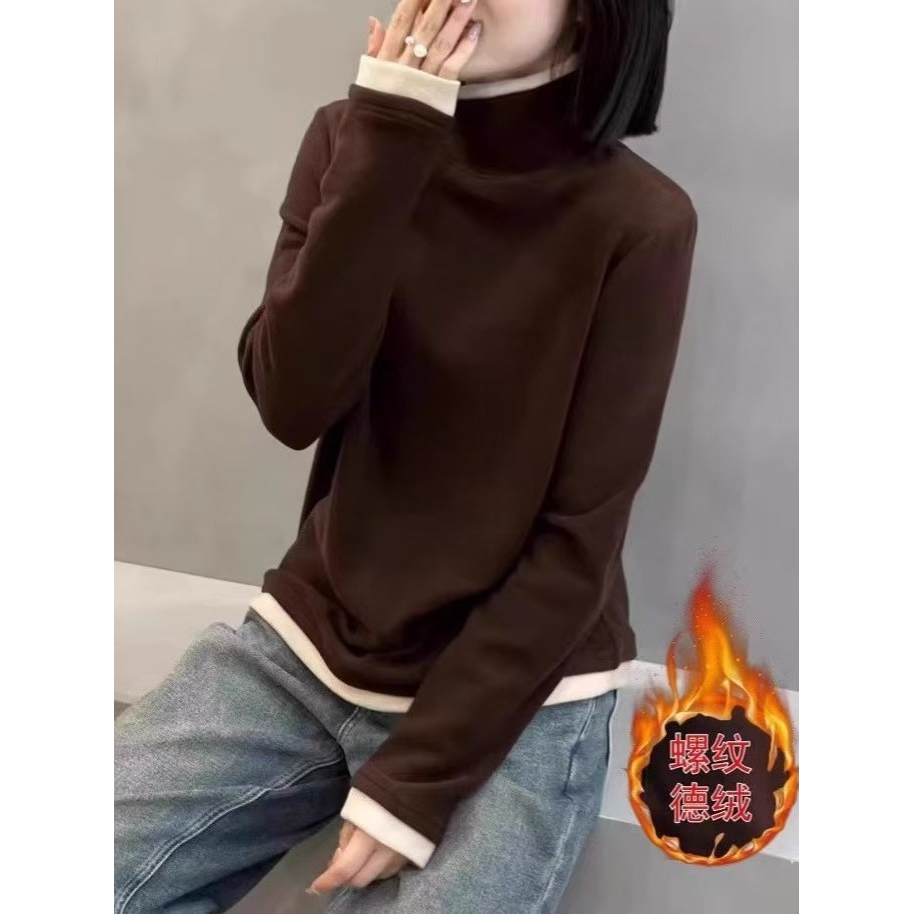 凯丽服饰甄选店打底衫女士半高领加绒长袖T恤冬季双面绒保暖上a35