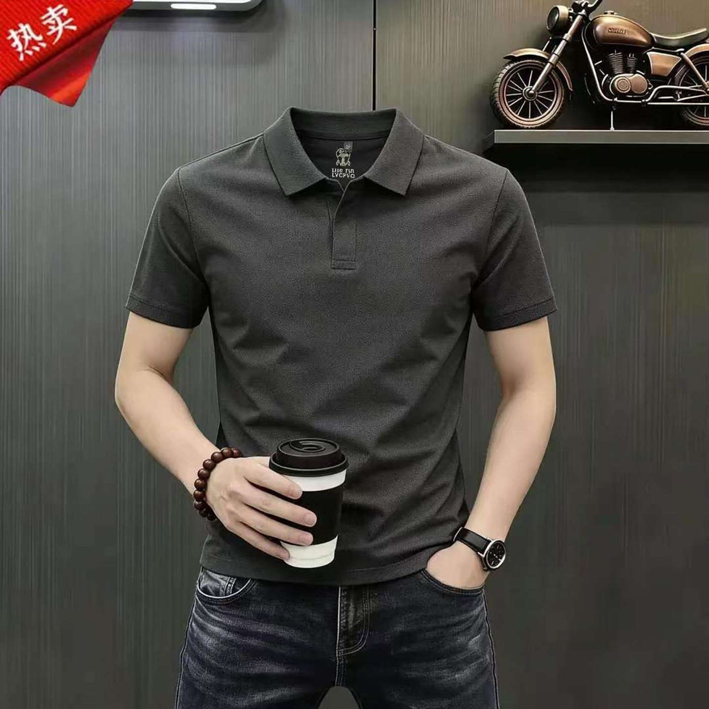 雷森迪服装店男装夏季新款海鸥领时尚休闲短袖T恤凉感透气poloa7
