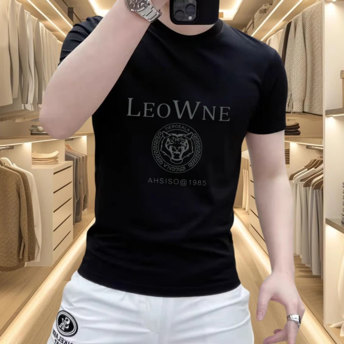 潮流站男士新款潮牌重磅丝光棉短袖T恤潮流印花休闲百搭简约修a2
