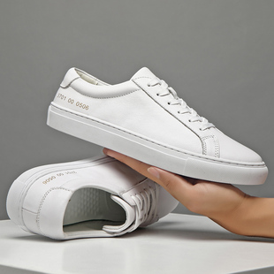 common小白鞋男板鞋情侣头层牛皮真皮平底系带百搭简约白色休闲鞋