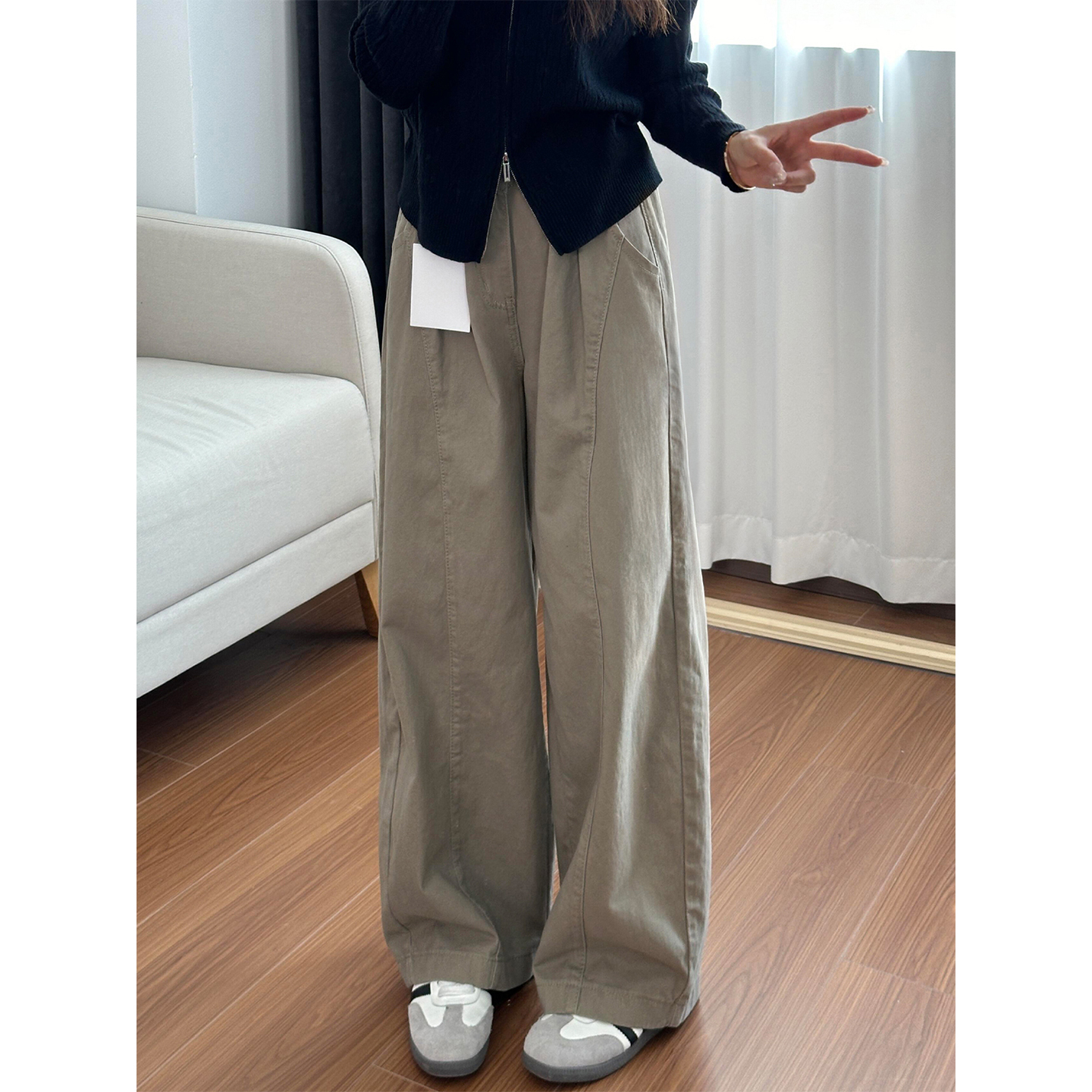 美式卡其色工装裤女秋冬