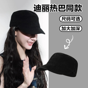 迪丽热巴同款马术帽平顶大头围翻毛皮英伦复古鸭舌报童帽大号大码