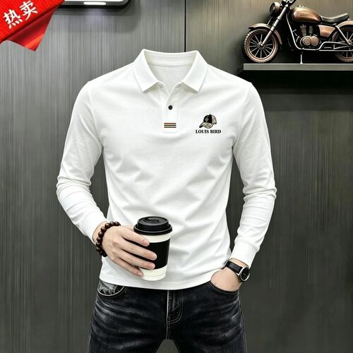 笔迈服装店男士POLO衫秋季新款棒球帽男长袖上衣时尚百搭休闲男a7