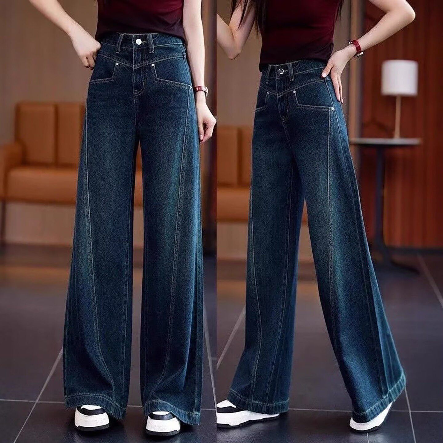 临蔡女裤弯刀阔腿牛仔裤春秋女士款马丁窄版长裤百搭宽松显瘦裤a5