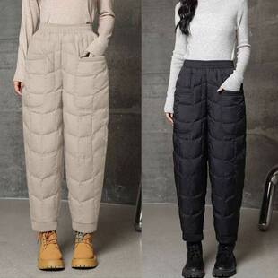 欧关百货小个子黑色羽绒裤女通勤外穿束脚工装防寒保暖轻薄加宽