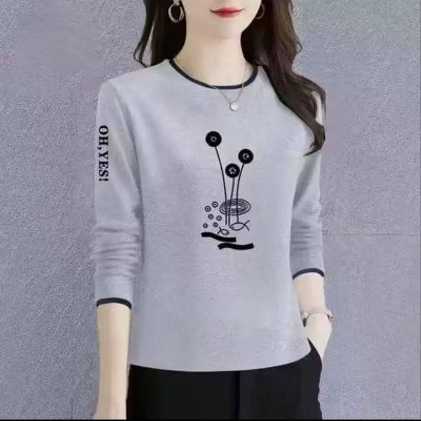 众七女装2026新款洋气长袖T恤女士时尚内搭打底衫韩版正肩上衣a2