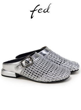 fed银色凉拖鞋夏季新款女鞋懒人拖鞋粗跟穆勒鞋女款FTS605