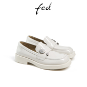 单鞋 女款 春季 女鞋 fed法式 厚底乐福鞋 新款 白色真皮鞋 DBG238