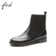 FED头层牛皮女鞋 秋冬复古圆头粗跟靴子女短靴瘦瘦切尔西AGB793