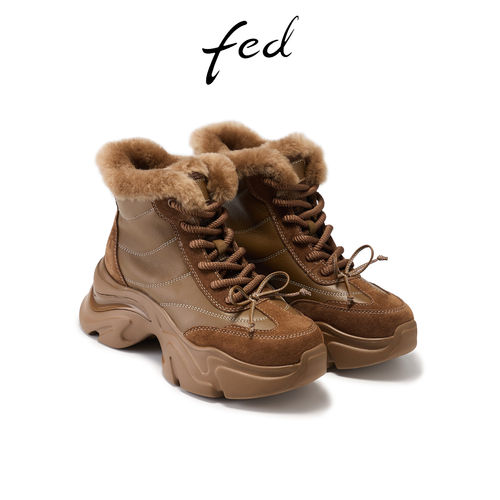 fed厚底短靴冬季新款女靴复古雪地靴防寒加厚棉靴女款FDG210