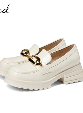 fed粗跟乐福鞋秋季新款女鞋法式圆头厚底小皮鞋女款BGV829C