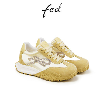 fed黄色德训鞋夏季新款女鞋厚底增高鞋真皮阿甘鞋女款FCS568