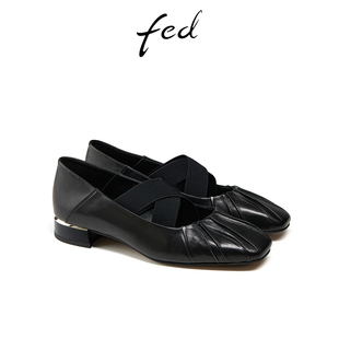 女鞋 新款 褶皱玛丽珍鞋 黑色芭蕾鞋 DAR077 fed方头单鞋 女款 春季